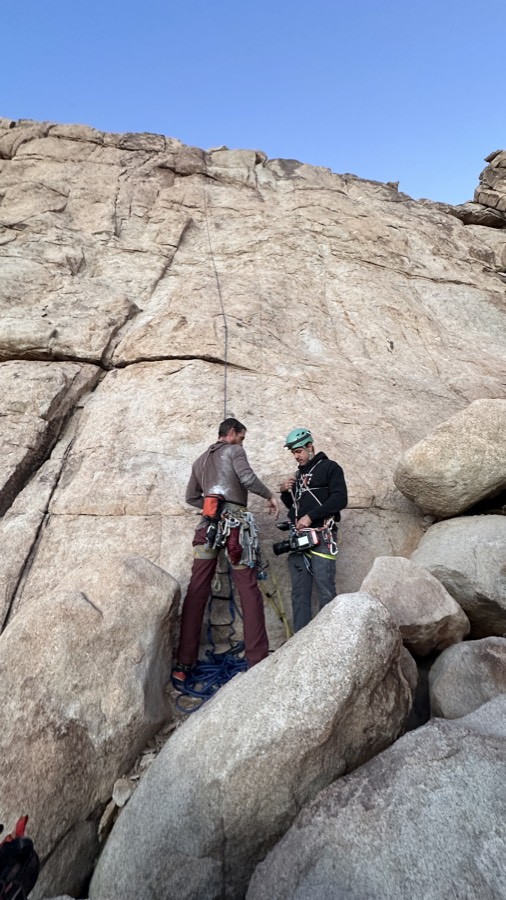 Rigging at the base of a granite wall.